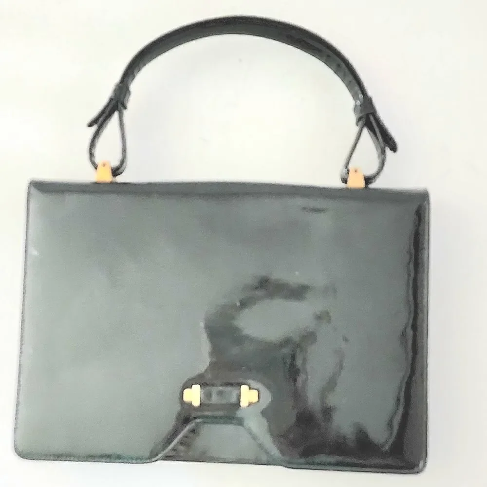 Vintage bag by Dorian purse handbag black with gold tone metal